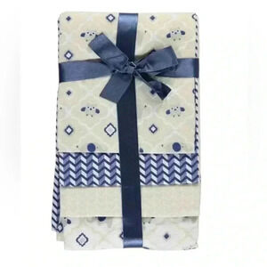 Cribmates Baby Receiving Blankets, Happy Owl, Navy/White - 4 pack Flannel 28x28